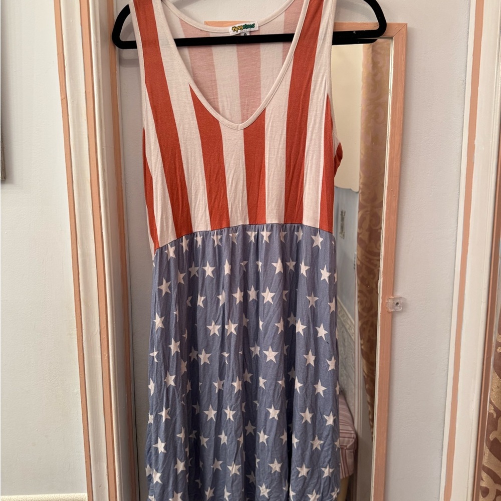 Tipsy Elves Red and White Striped Dress with Blue Stars